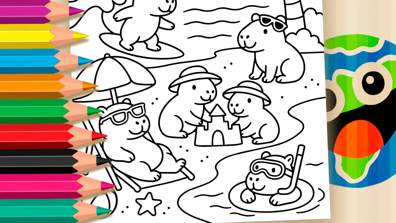 Capivaras na Praia para Colorir Online