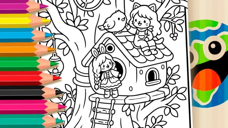 Casa na Árvore Kawaii para Colorir Online