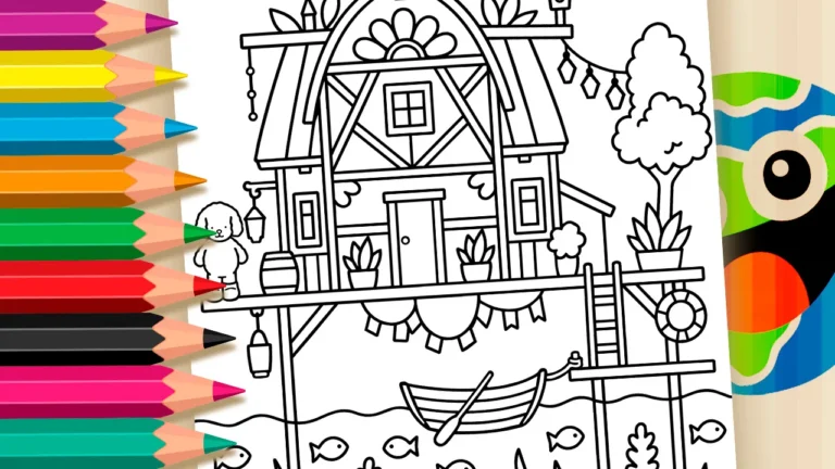 Cachorrinho na Casa sobre a Água para Colorir