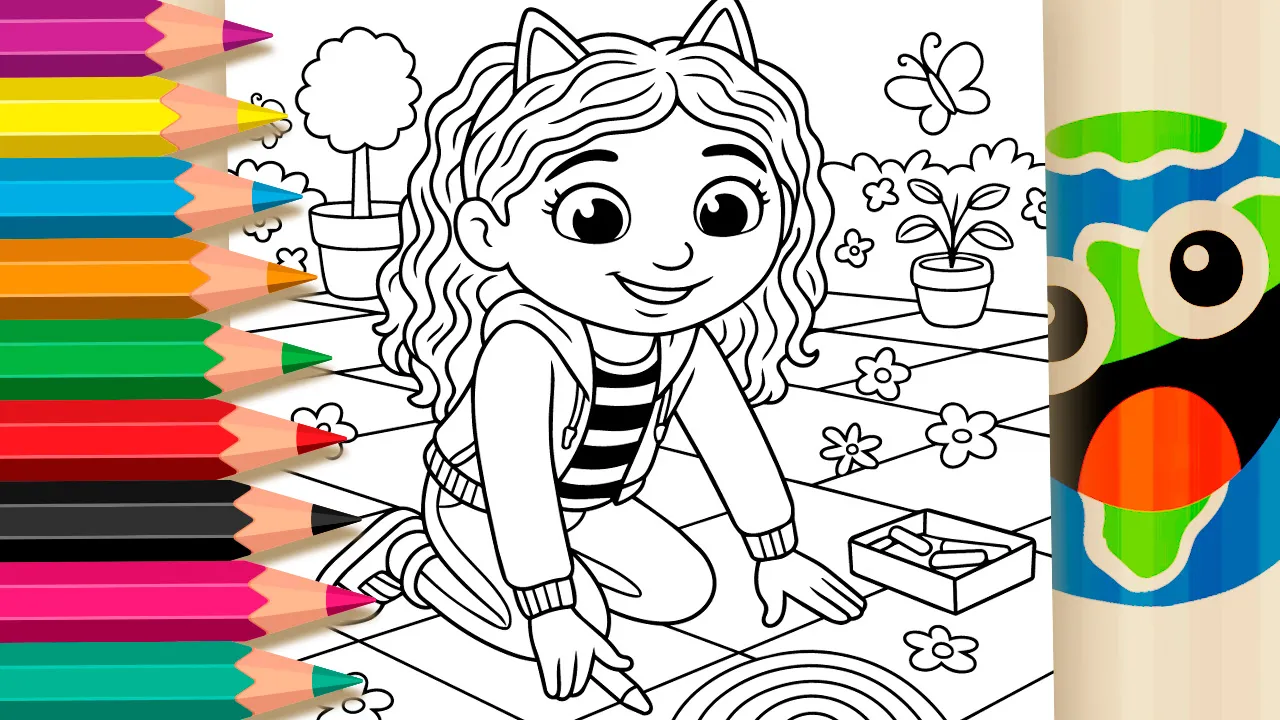 Gabby Desenhando um Arco-Íris para Colorir