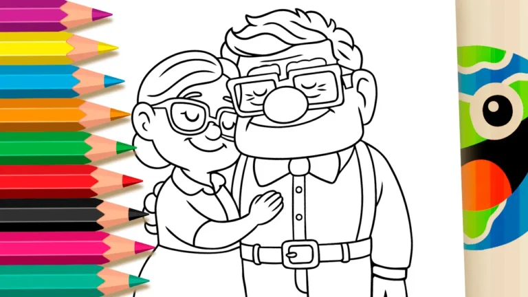 Carl e Ellie Abraçados para Colorir Online