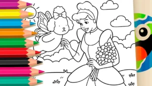 Cinderela e Cachorrinha Fadinha para Colorir