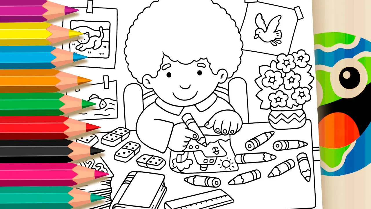 Criança Desenhando - Desenho para imprimir e colorir