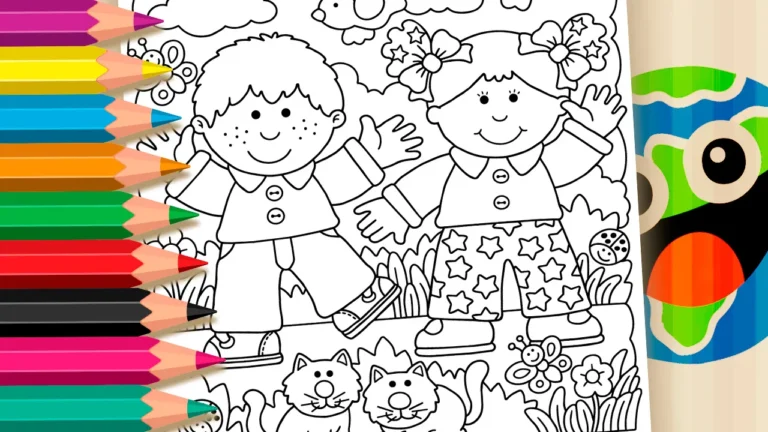 Crianças e Gatinhos para Colorir Online