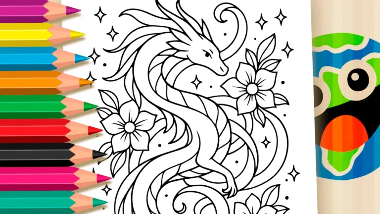 Dragão Oriental com Flores para Colorir Online
