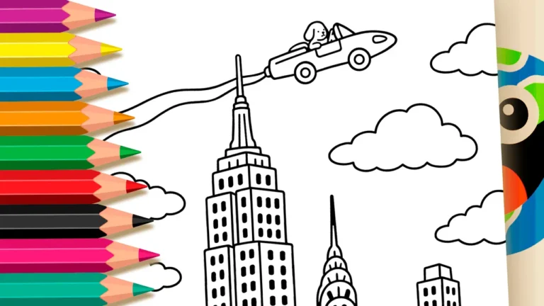 Nova York com Cachorrinho Voador para Colorir