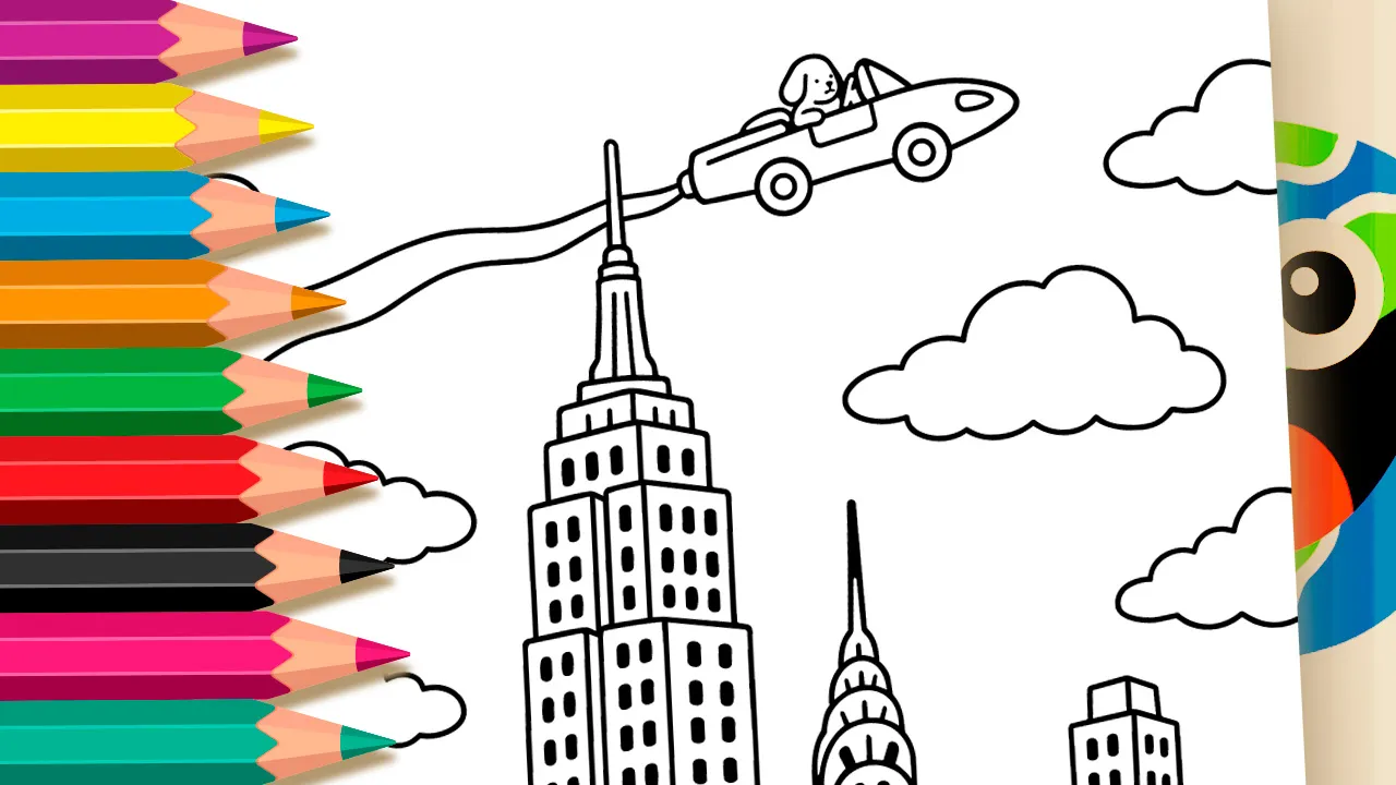 Nova York com Cachorrinho Voador para Colorir