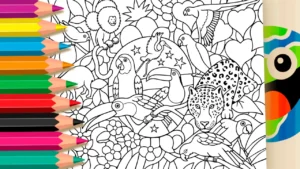 Fauna Brasileira na Bandeira para Colorir Online