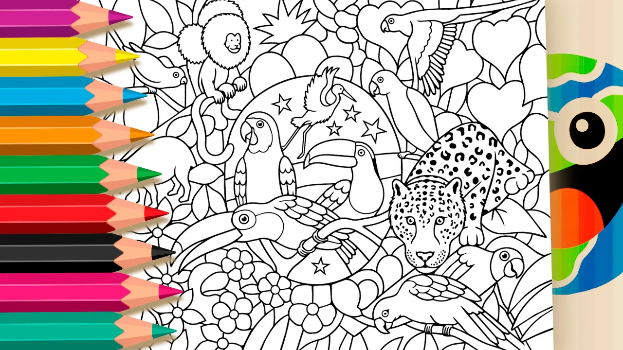 Fauna Brasileira na Bandeira para Colorir Online