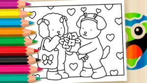 Cachorrinhos Apaixonados para Colorir Online