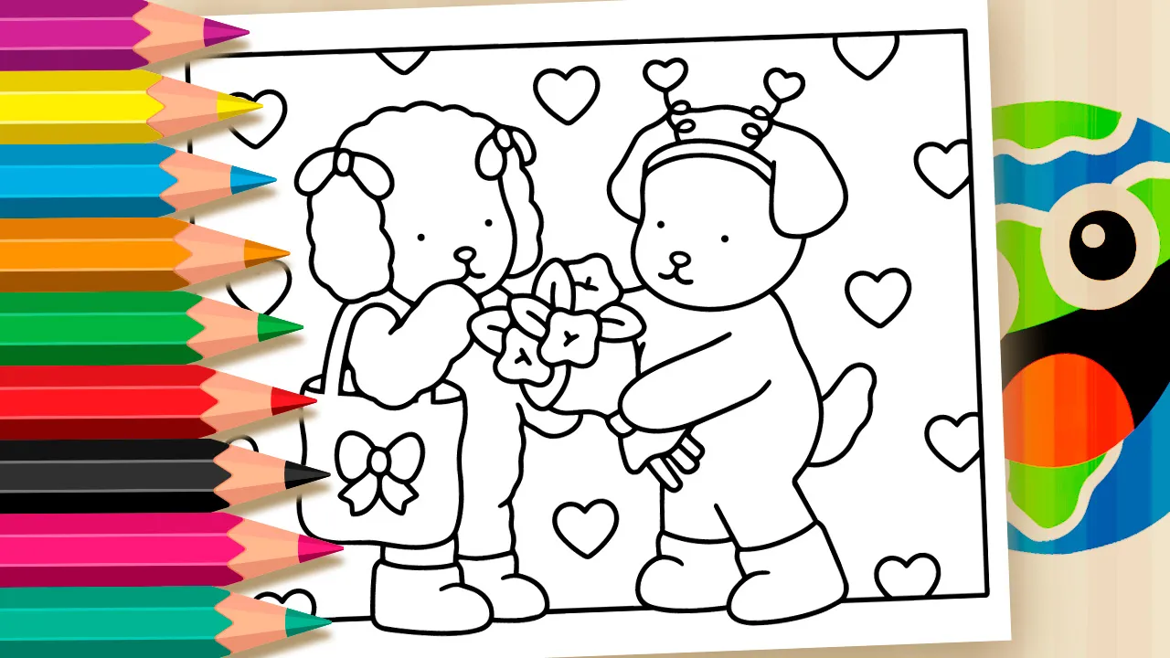 Cachorrinhos Apaixonados para Colorir Online