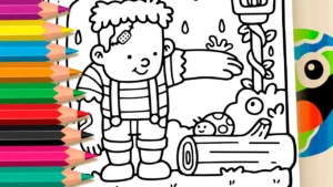 Frankenstein e Joaninha na Chuva para Colorir Online