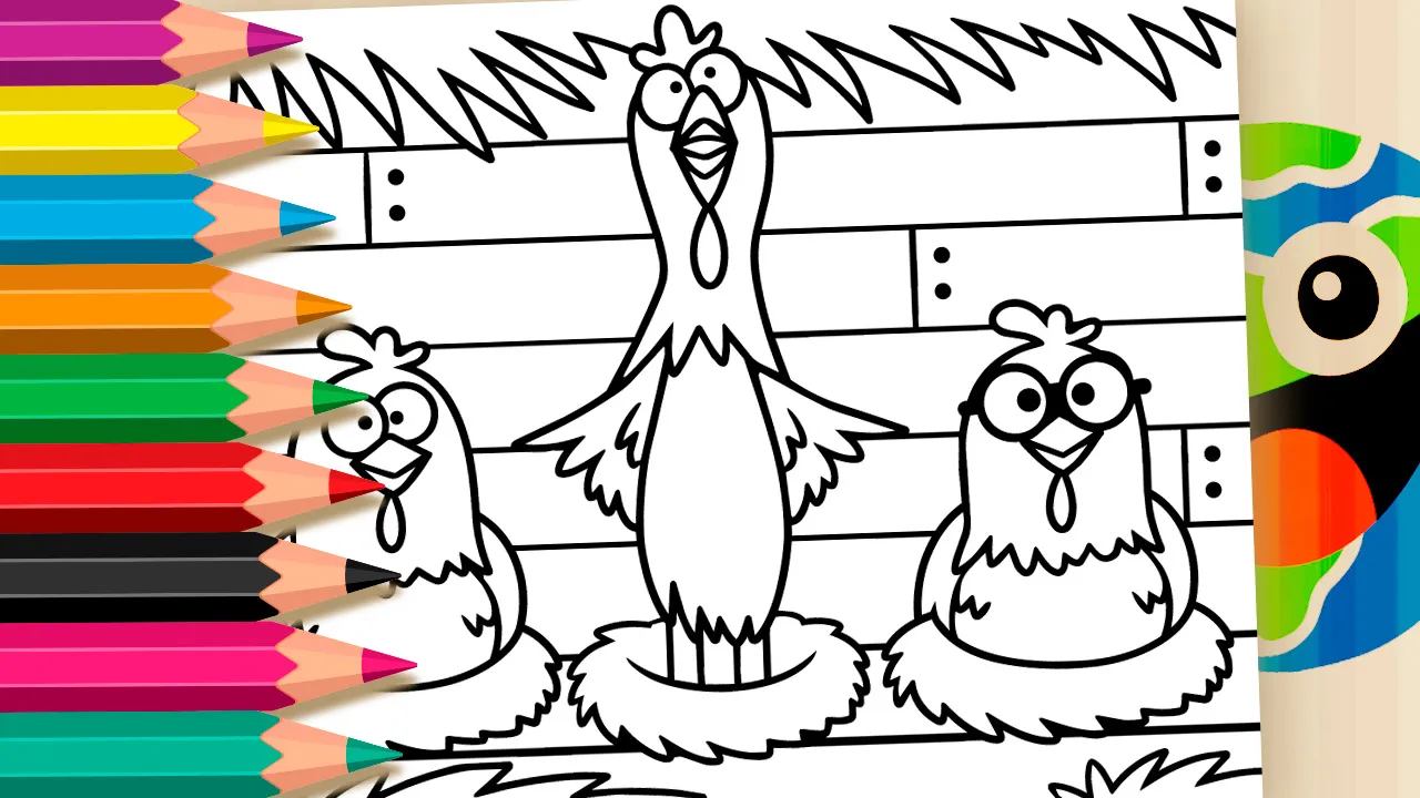 Três Galinhas - Desenho para imprimir e colorir