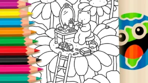 Gatinha no Girassol para Colorir Online