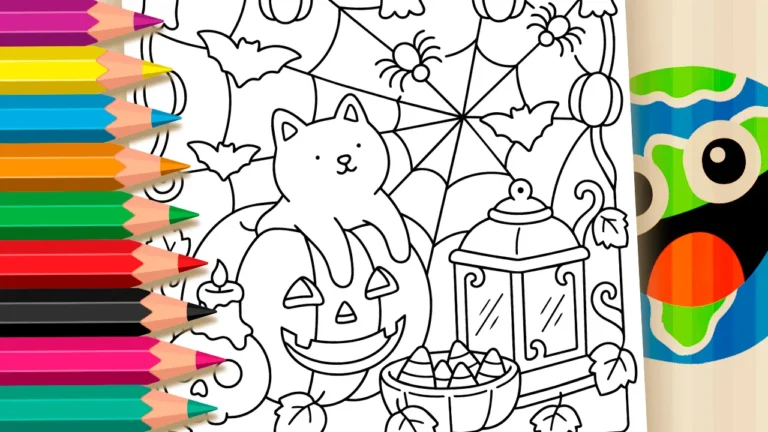 Gatinho na Abóbora de Halloween para Colorir Online