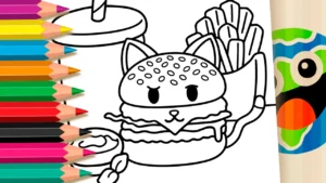 Gato Burger para Colorir Online