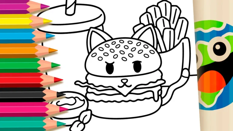 Gato Burger para Colorir Online