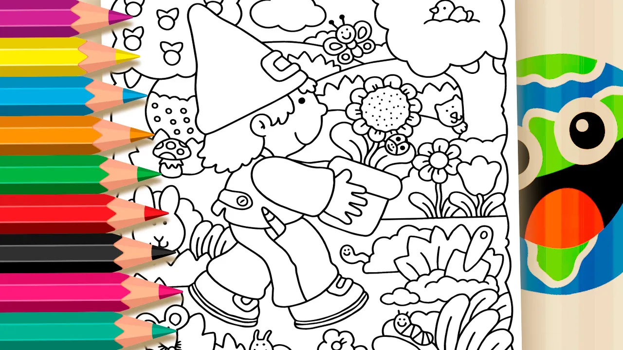 Gnomo no Jardim - Desenho para imprimir e colorir