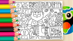 Bruxo e Caldeirão para Colorir Online