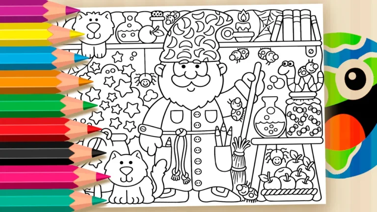 Bruxo e Caldeirão para Colorir Online