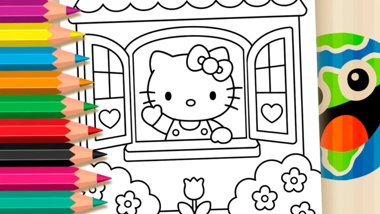 Hello Kitty na Janela para Colorir Online