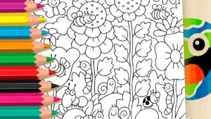 Jardim com Flores e Insetos para Colorir Online