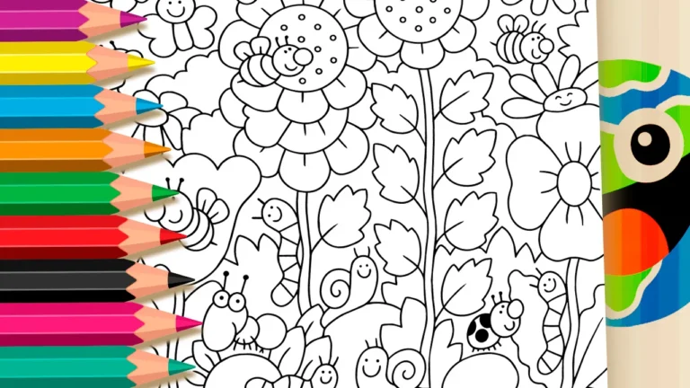 Jardim com Flores e Insetos para Colorir Online