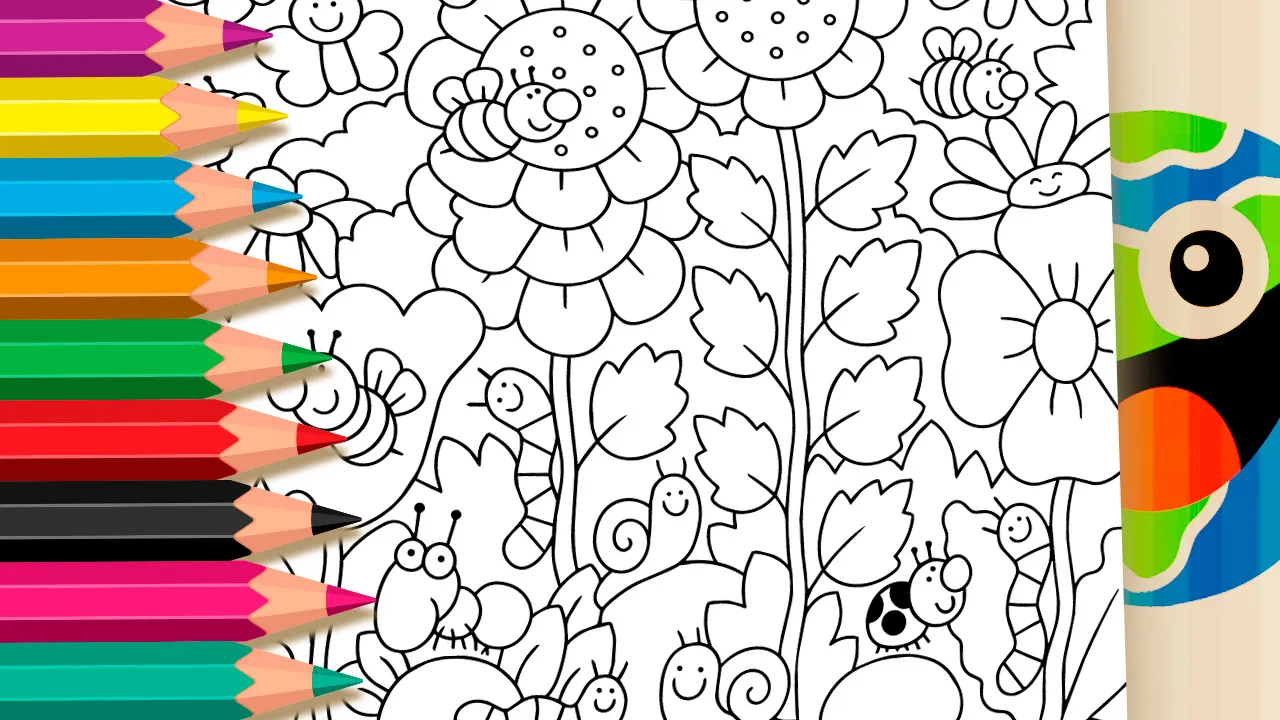 Jardim com Flores e Insetos - Desenho para imprimir e colorir