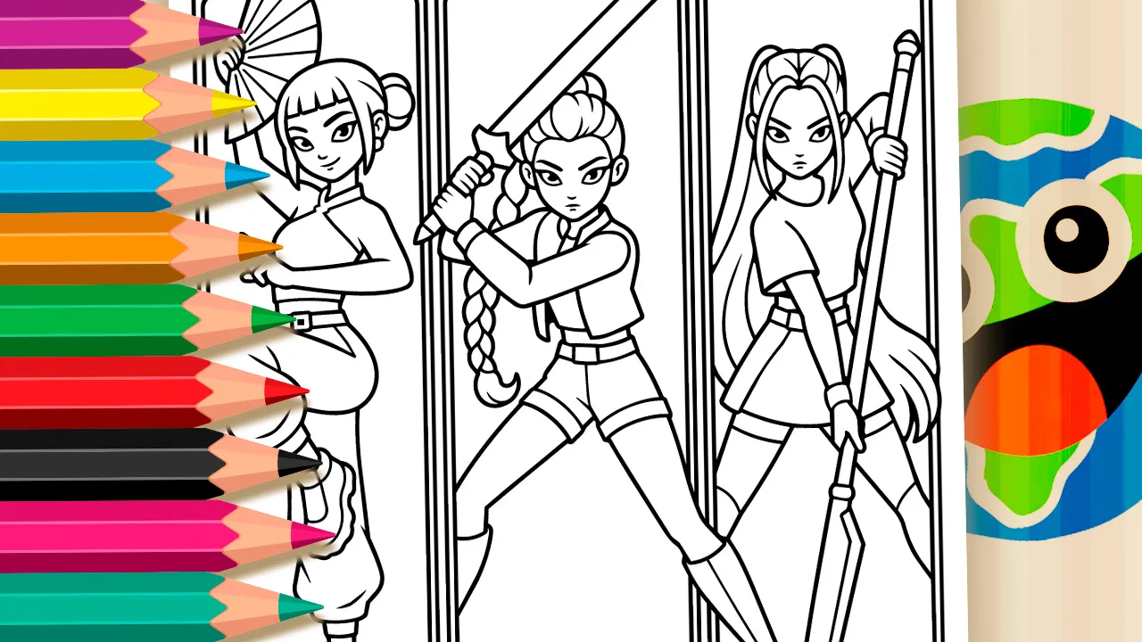 Huntrix: Zoey, Rumi e Mira para Colorir Online