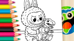Labubu com Dinossauro para Colorir Online