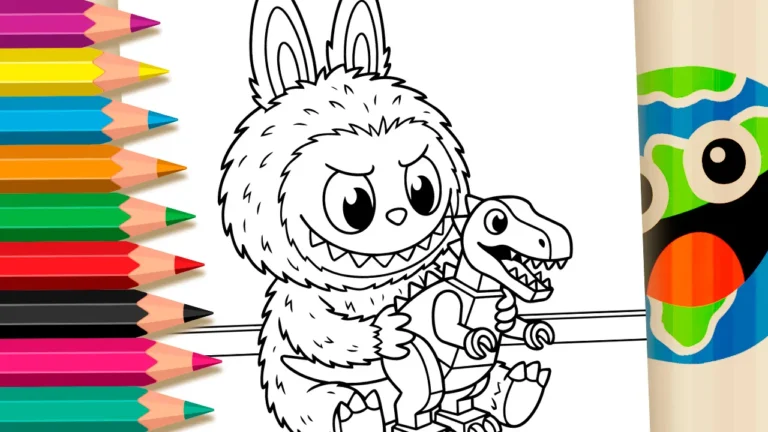 Labubu com Dinossauro para Colorir Online