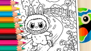 Labubu na Estrada Perigosa para Colorir Online