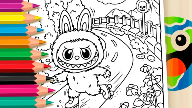 Labubu na Estrada Perigosa para Colorir Online