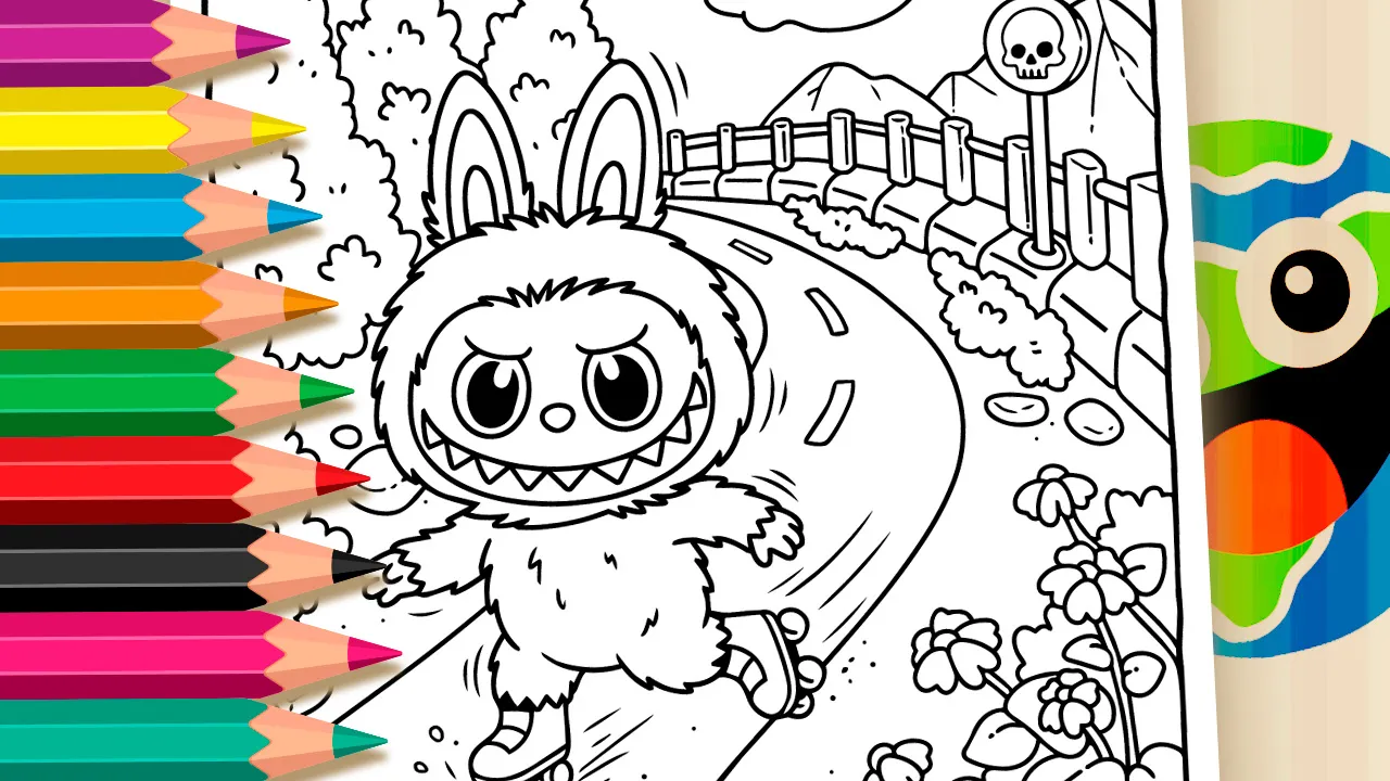 Labubu na Estrada Perigosa para Colorir Online