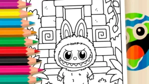 Labubu no Templo em Ruínas para Colorir Online
