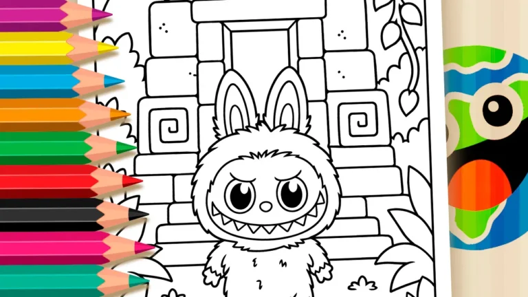 Labubu no Templo em Ruínas para Colorir Online