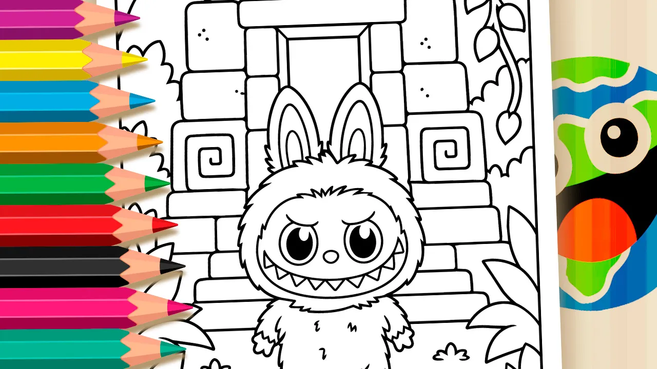 Labubu no Templo em Ruínas para Colorir Online