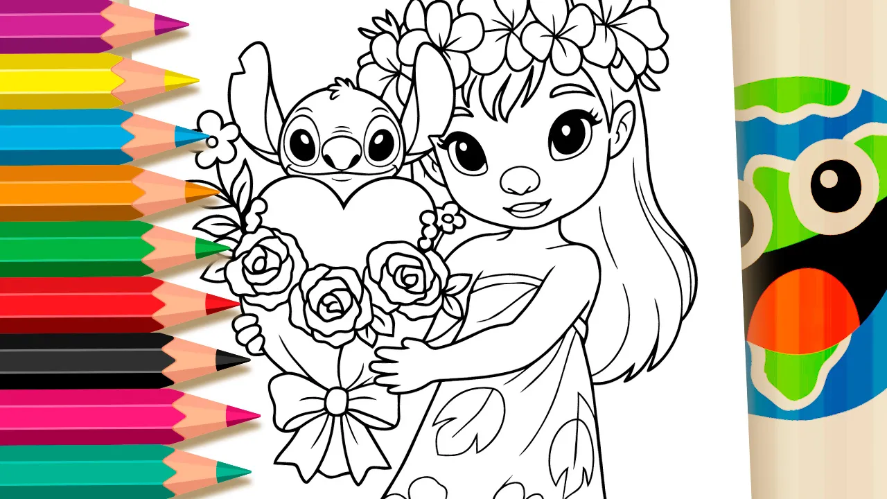 Lilo e Stitch no Buquê de Rosas