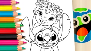 Lilo e Stitch Abraçados para Colorir