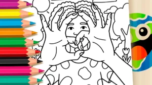 Menina com Sinal de União para Colorir Online