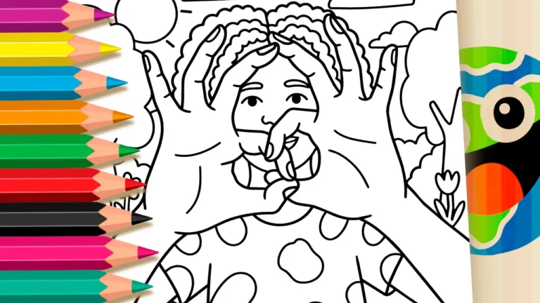Menina com Sinal de União para Colorir Online para Colorir