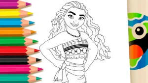 Moana para Colorir com Traje Polinésio