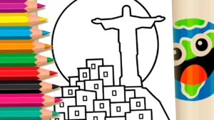 Cristo Redentor e Morro para Colorir Online