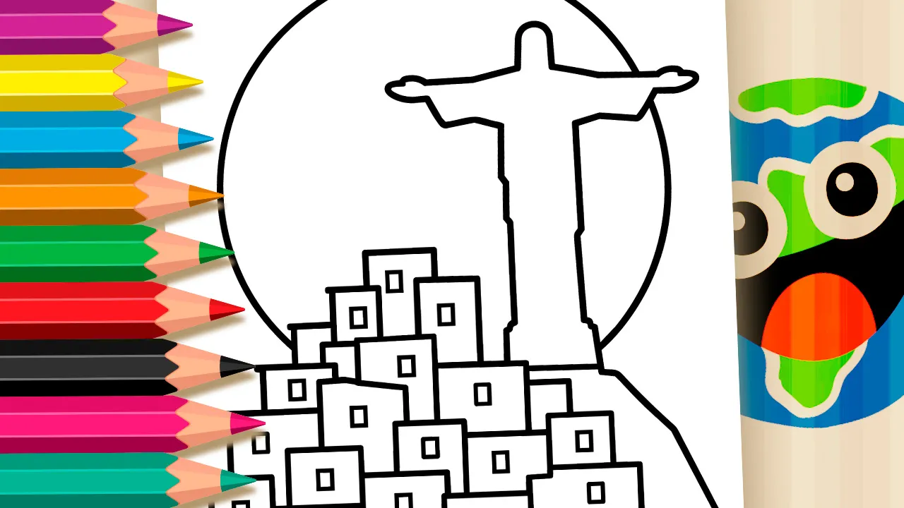 Cristo Redentor e Morro - Desenho para imprimir e colorir