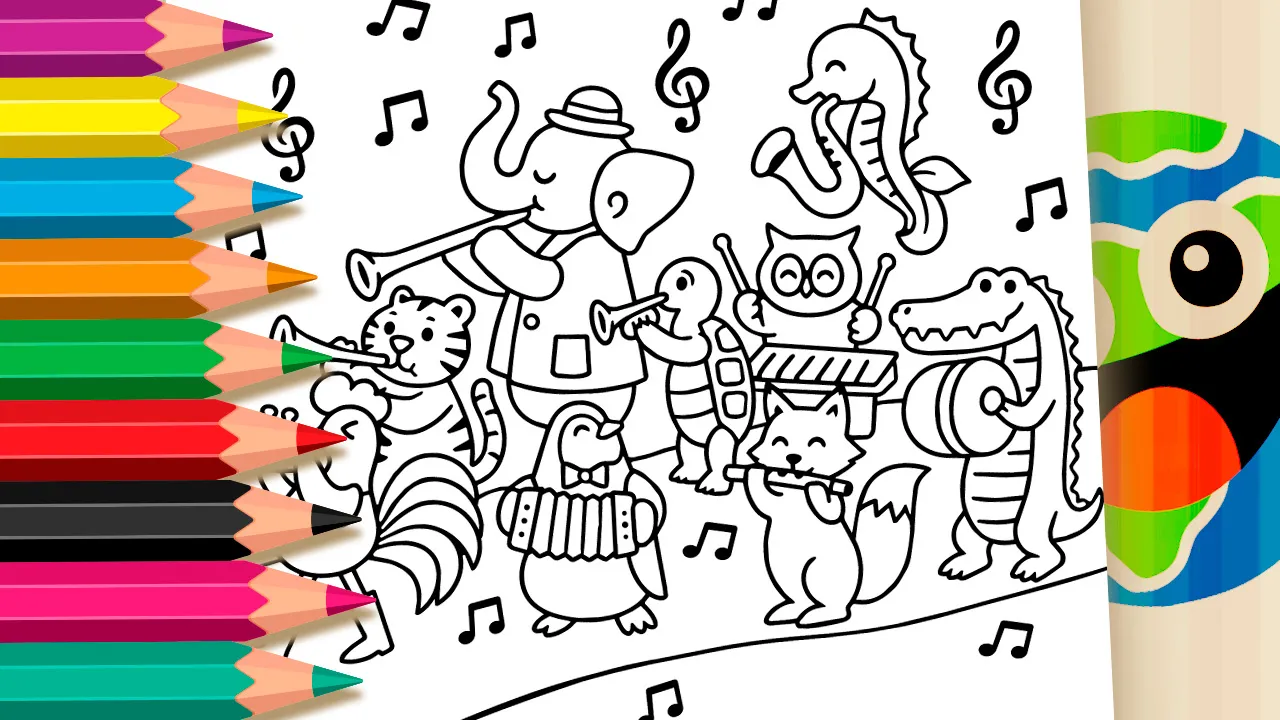 Orquestra dos Bichos - Desenho para imprimir e colorir