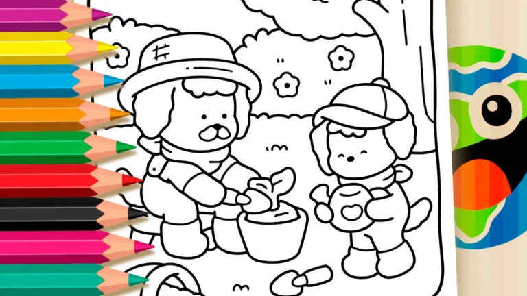 Papai e Filhote no Jardim para Colorir Online