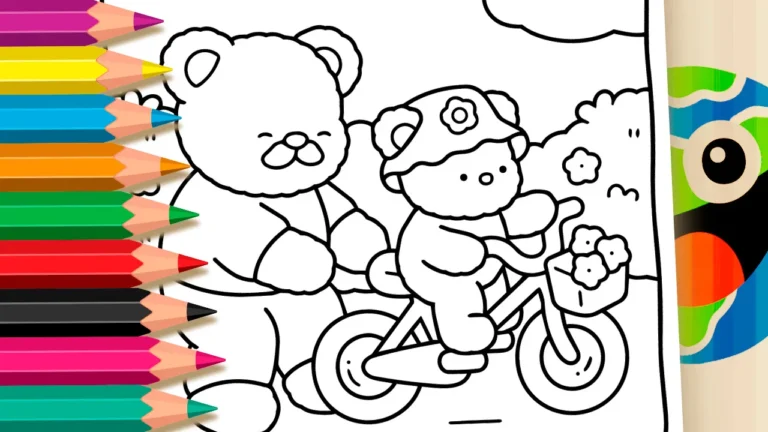 Papais Urso e Filhote de Bicicleta para Colorir Online