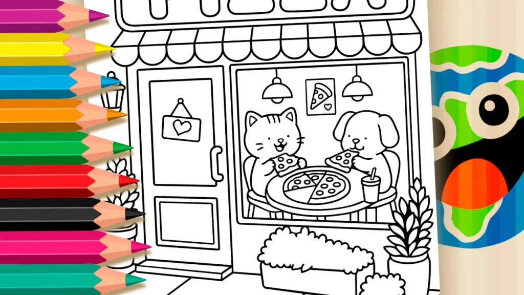 Pizzaria Kawaii com Gatinho e Cachorrinho