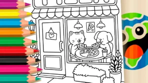 Pizzaria Kawaii com Gatinho e Cachorrinho