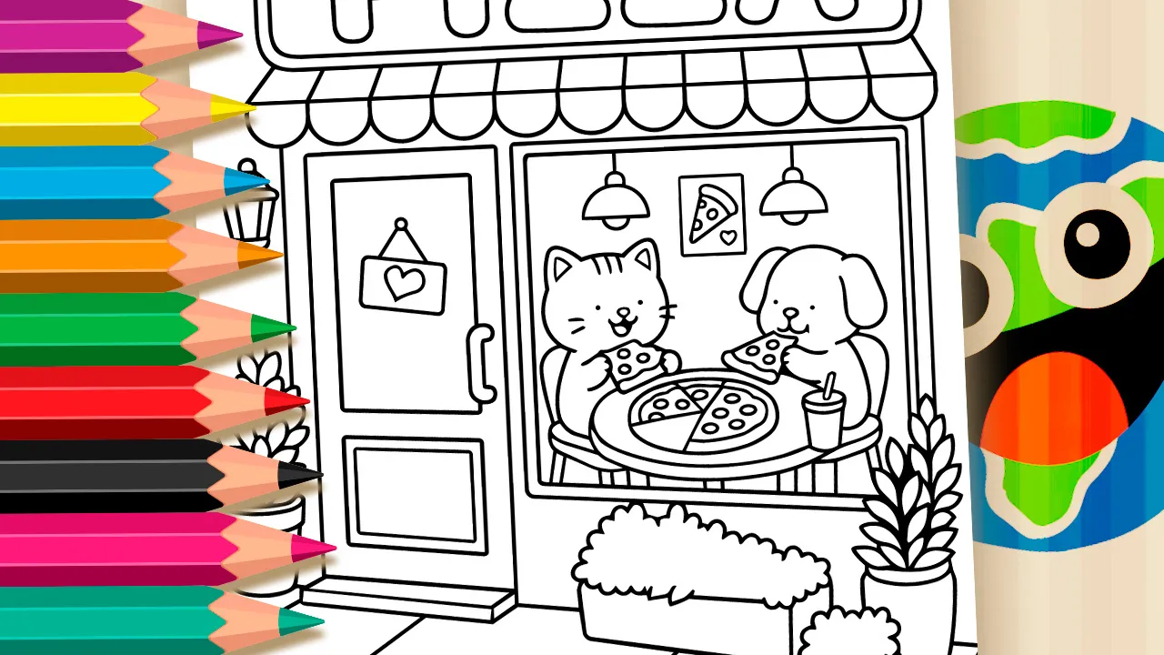 Pizzaria Kawaii com Gatinho e Cachorrinho